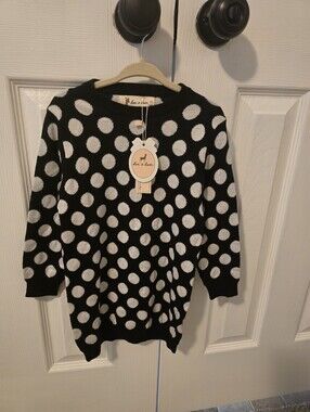 Doe a Dear Black & White Polka Dot Crew Neck Sweater Dress